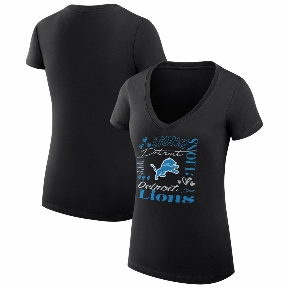 Detroit Lions G-III 4Her by Carl Banks Women's Super-Slim Fit Lightweight Collage Team V-Neck T-Shirt - Black outlet
