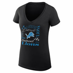 Detroit Lions G-III 4Her by Carl Banks Women's Super-Slim Fit Lightweight Collage Team V-Neck T-Shirt - Black outlet