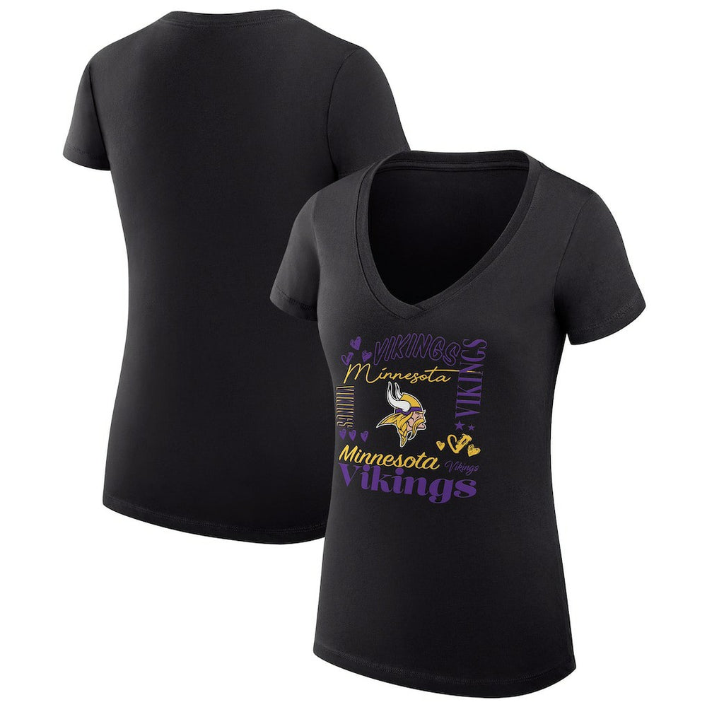 Minnesota Vikings G-III 4Her by Carl Banks Women's Super-Slim Fit Lightweight Collage Team V-Neck T-Shirt - Black cheap