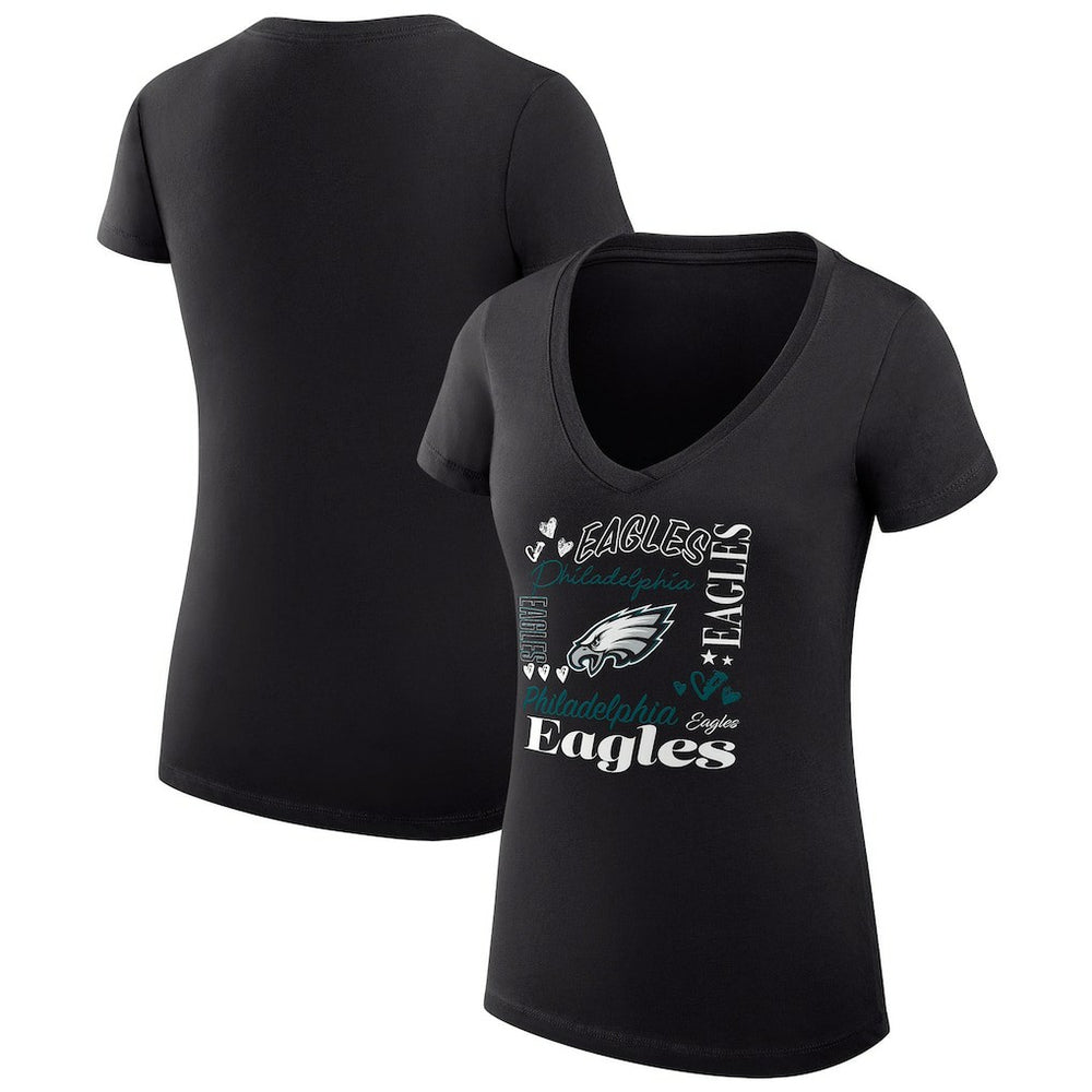 Philadelphia Eagles G-III 4Her by Carl Banks Women's Super-Slim Fit Lightweight Collage Team V-Neck T-Shirt - Black cheap