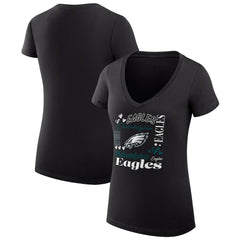 Philadelphia Eagles G-III 4Her by Carl Banks Women's Super-Slim Fit Lightweight Collage Team V-Neck T-Shirt - Black cheap