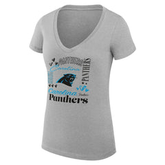 Carolina Panthers G-III 4Her by Carl Banks Women's Super-Slim Fit Lightweight Collage Team V-Neck T-Shirt - Heather Gray cheap
