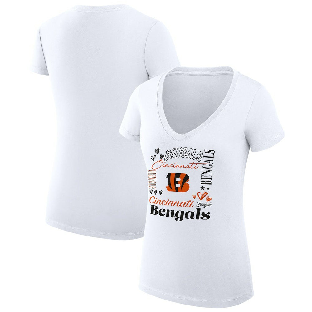 Cincinnati Bengals G-III 4Her by Carl Banks Women's Super-Slim Fit Lightweight Collage Team V-Neck T-Shirt - White on sale