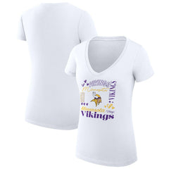 Minnesota Vikings G-III 4Her by Carl Banks Women's Super-Slim Fit Lightweight Collage Team V-Neck T-Shirt - White on sale