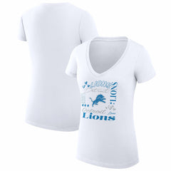 Detroit Lions G-III 4Her by Carl Banks Women's Super-Slim Fit Lightweight Collage Team V-Neck T-Shirt - White cheap