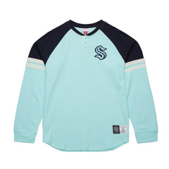 Seattle Kraken Mitchell & Ness Thermal Henley Long Sleeve T-Shirt - Light Blue T-shirts