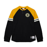 Boston Bruins Mitchell & Ness Thermal Henley Long Sleeve T-Shirt - Black T-shirts