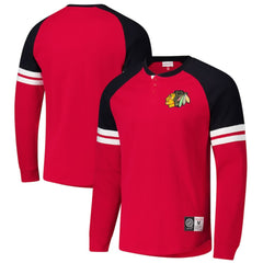 Chicago Blackhawks Mitchell & Ness Thermal Henley Long Sleeve T-Shirt - Red T-shirts