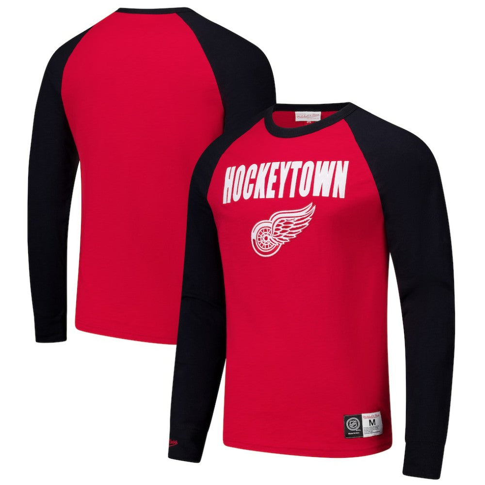 Detroit Red Wings Mitchell & Ness Legendary Slub Raglan Long Sleeve T-Shirt - Red/Black T-shirts