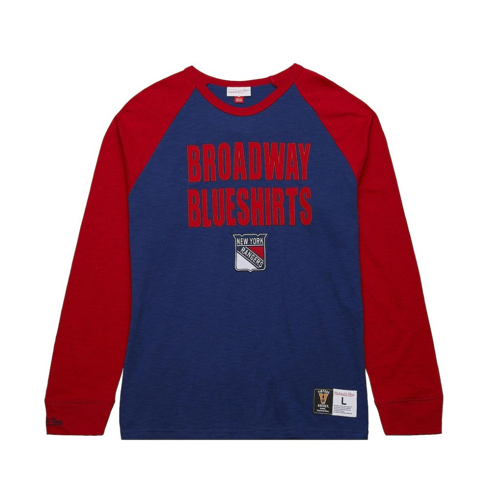 New York Rangers Mitchell & Ness Legendary Slub Raglan Long Sleeve T-Shirt - Blue/Red T-shirts