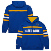 St. Louis Blues Mitchell & Ness Head Coach Slogan Pullover Hoodie - Blue Hoodies