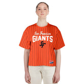 San Francisco Giants Women's 2025 City Connect Boxy Pinstripe T-Shirt Orange