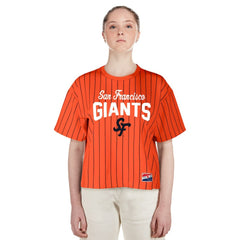 San Francisco Giants Women's 2025 City Connect Boxy Pinstripe T-Shirt Orange