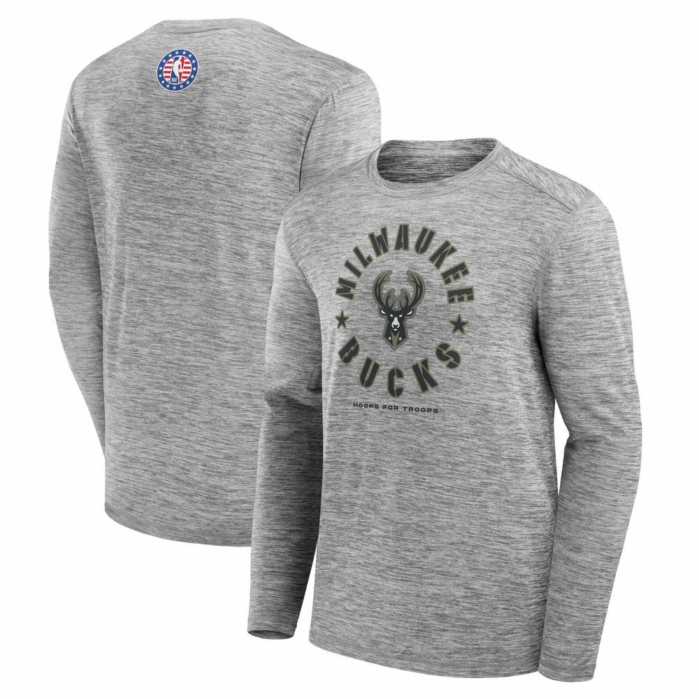 Milwaukee Bucks NBA Hoops for Troops Long Sleeve T-Shirt - Heather Gray cheap