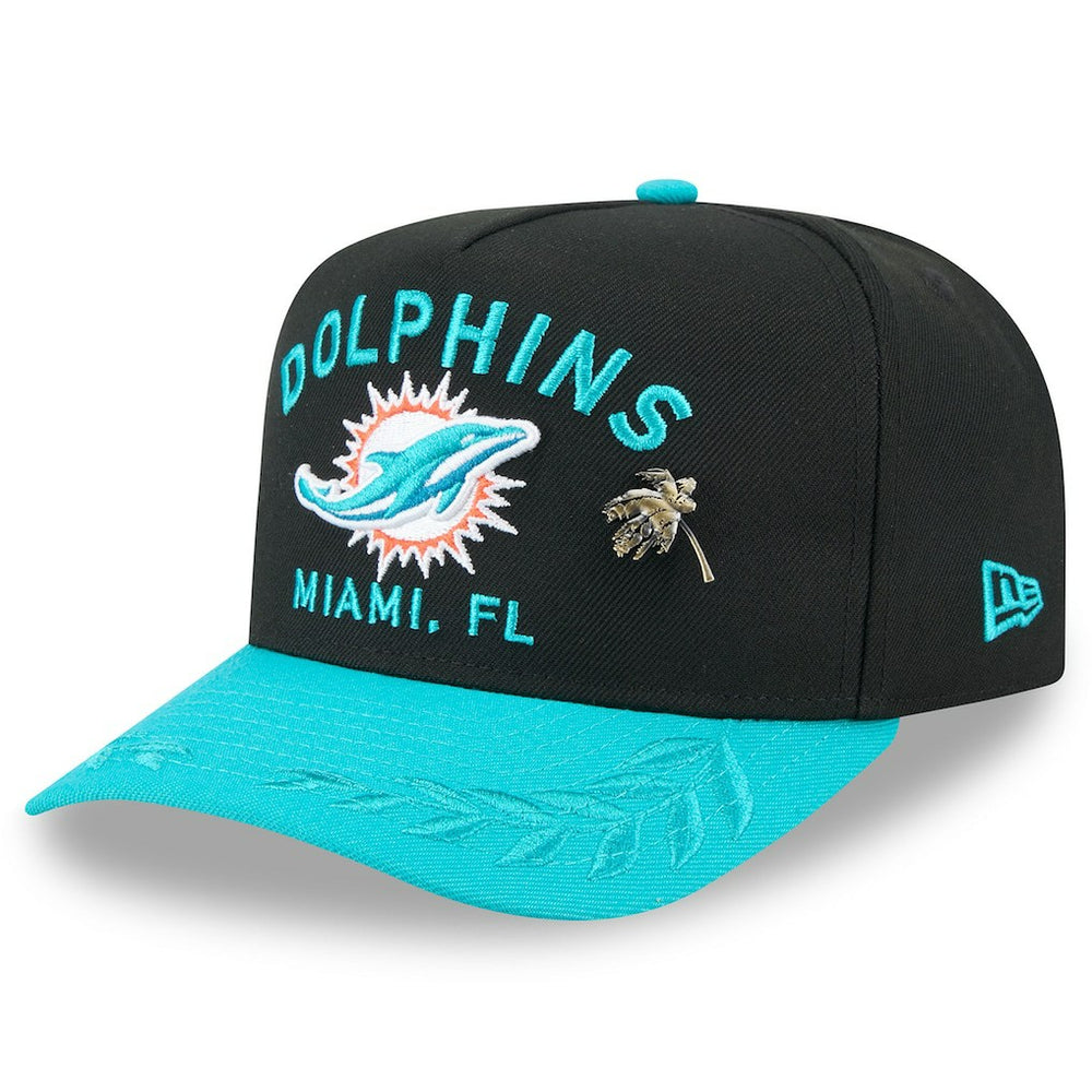 Miami Dolphins New Era 2025 NFL Draft On Stage A-Frame 59FIFTY Fitted Hat - Black/Aqua on sale