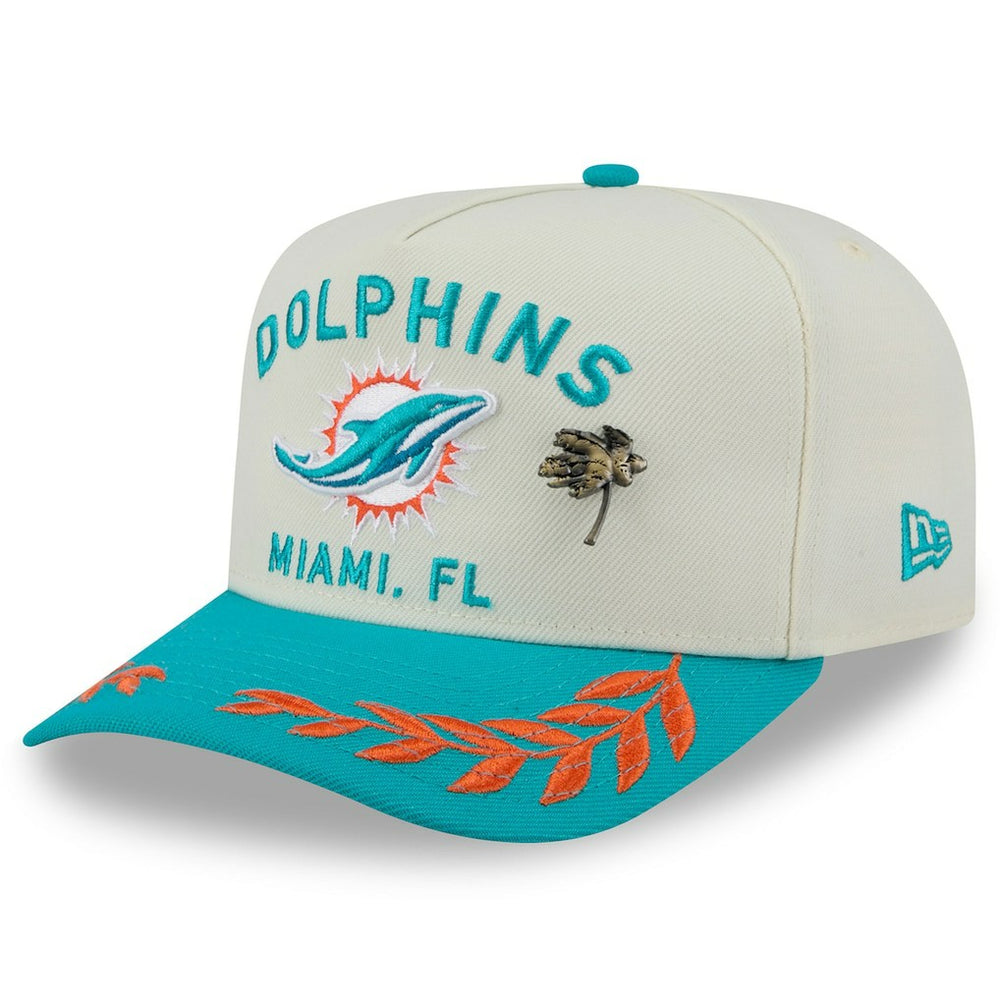 Miami Dolphins New Era 2025 NFL Draft A-Frame 59FIFTY Fitted Hat - Cream/Aqua cheap