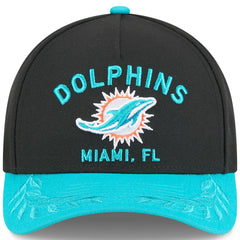 Miami Dolphins New Era 2025 NFL Draft 9FORTY A-Frame M-Crown Adjustable Hat - Black/Aqua cheap