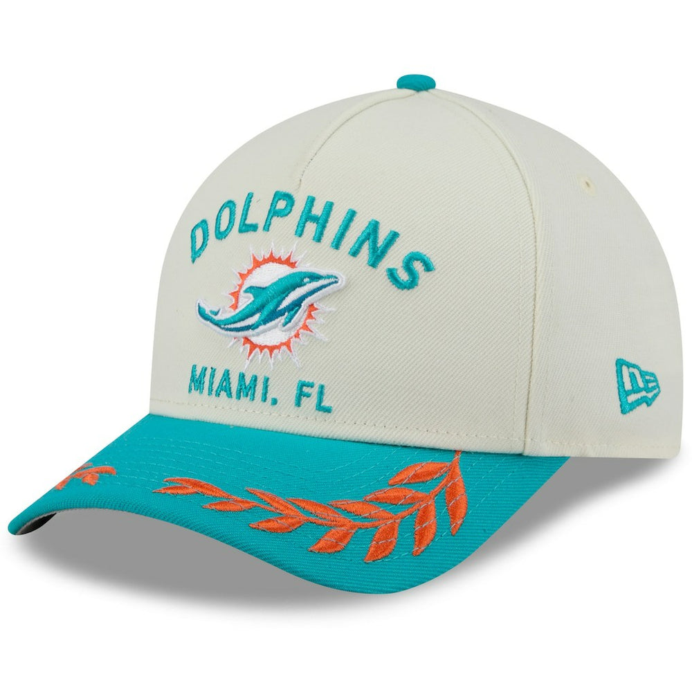 Miami Dolphins New Era 2025 NFL Draft 9FORTY A-Frame M-Crown Adjustable Hat - Cream/Aqua discount