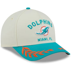 Miami Dolphins New Era 2025 NFL Draft 9FORTY A-Frame M-Crown Adjustable Hat - Cream/Aqua discount