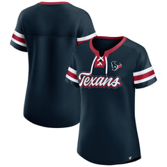 Houston Texans Women's Iconic Bling Athena Lace-Up V-Neck T-Shirt - Navy on sale
