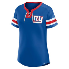 New York Giants Women's Bling Athena Jersey Style Lace-up T-Shirt - Royal discount