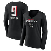 Michael Penix Jr. Atlanta Falcons Women's Name & Number Team Wordmark Long Sleeve V-Neck T-Shirt - Black cheap