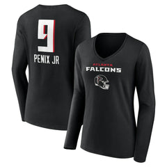 Michael Penix Jr. Atlanta Falcons Women's Name & Number Team Wordmark Long Sleeve V-Neck T-Shirt - Black cheap