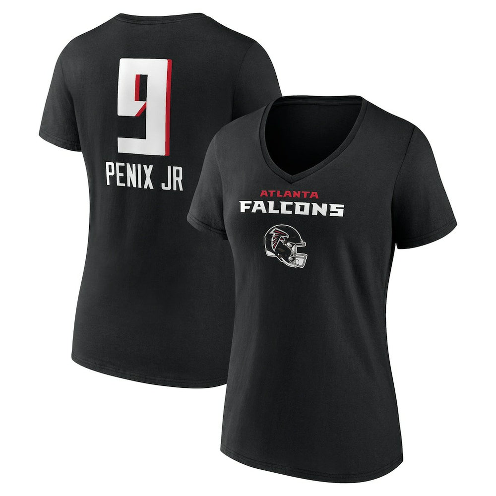 Michael Penix Jr. Atlanta Falcons Women's Name & Number Team Wordmark V-Neck T-Shirt - Black sale