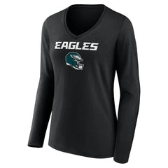 Saquon Barkley Philadelphia Eagles Women's Name & Number Team Wordmark Long Sleeve V-Neck T-Shirt - Black outlet