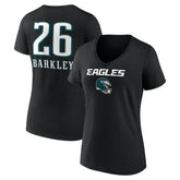 Saquon Barkley Philadelphia Eagles Women's Name & Number Team Wordmark V-Neck T-Shirt - Black on sale