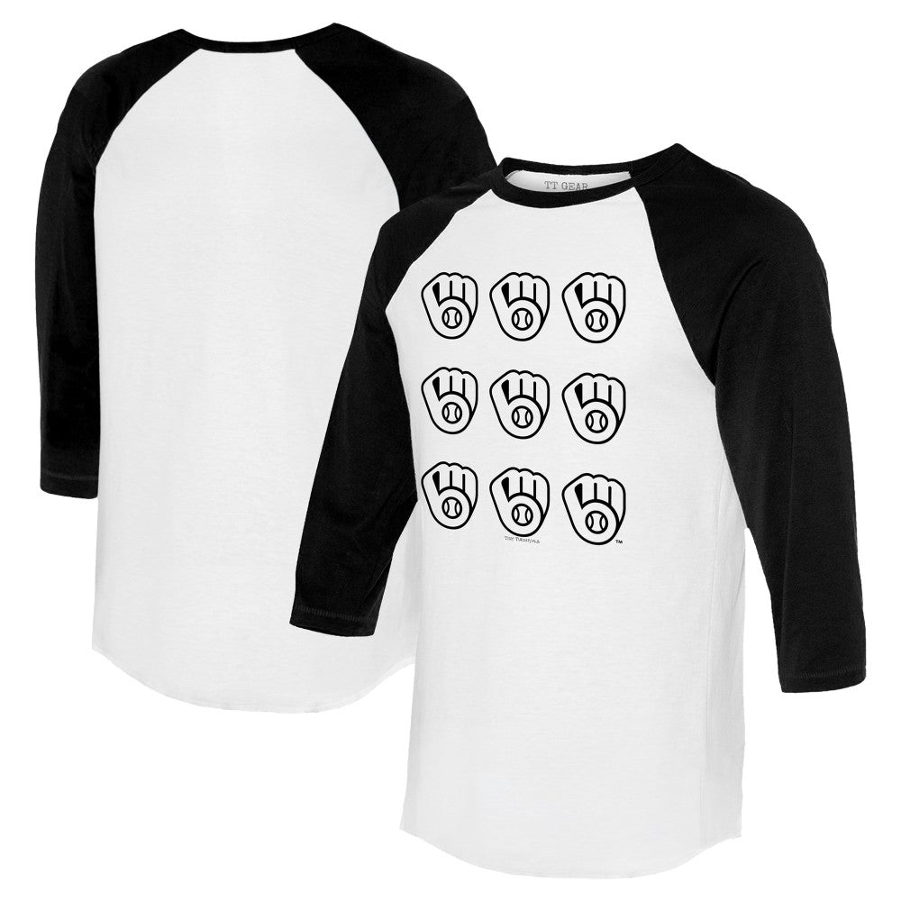 Milwaukee Brewers Tiny Turnip Women's Logo Grid 3/4 Sleeve Raglan T-Shirt White/Black