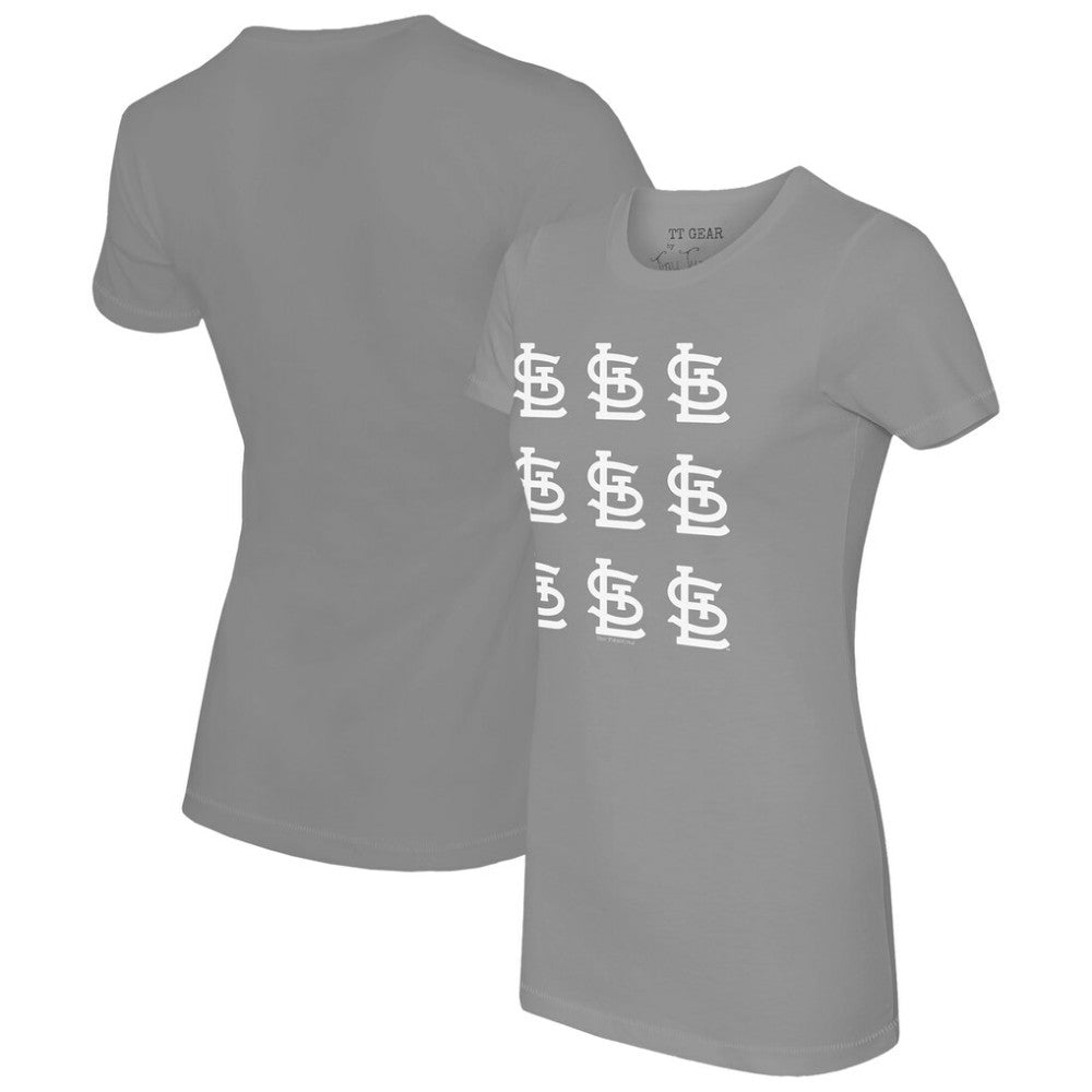 St. Louis Cardinals Tiny Turnip Women's Logo Grid T-Shirt Gray