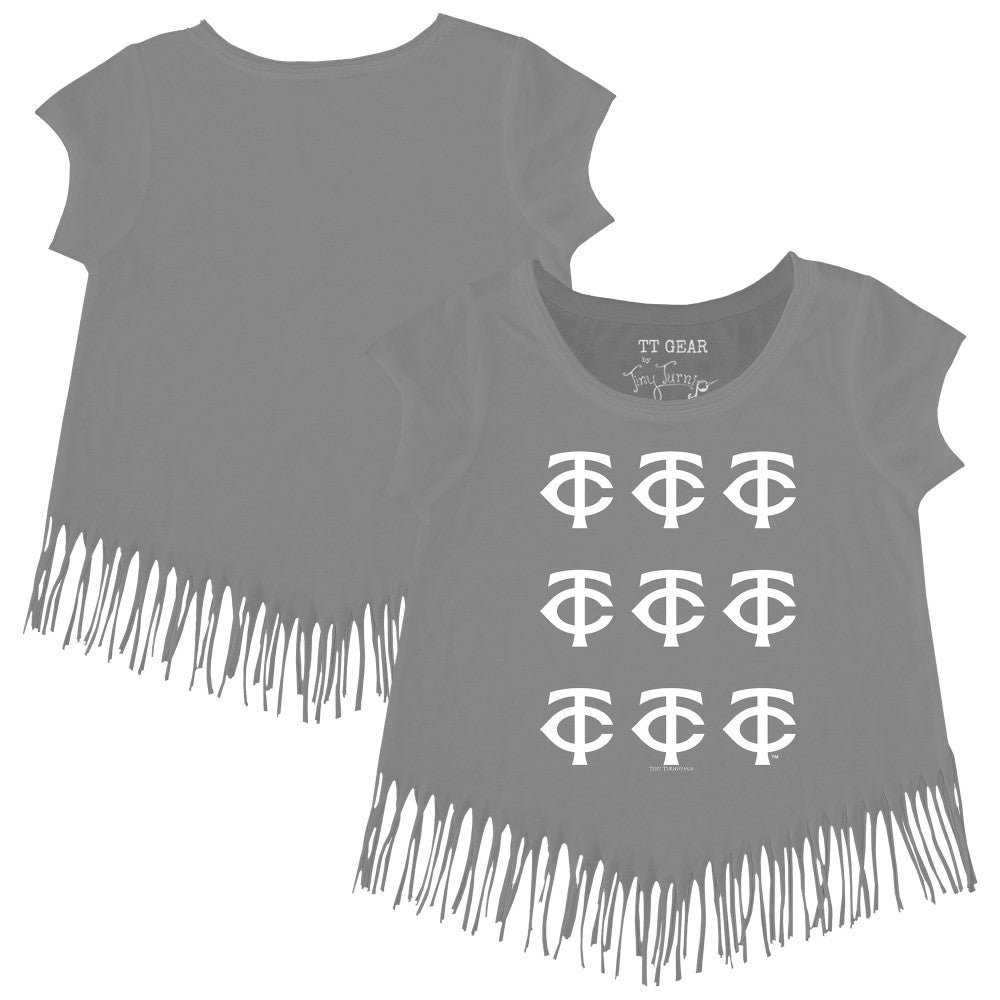 Minnesota Twins Tiny Turnip Girls Youth Logo Grid Fringe T-Shirt Gray
