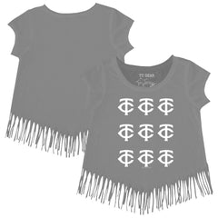 Minnesota Twins Tiny Turnip Girls Youth Logo Grid Fringe T-Shirt Gray