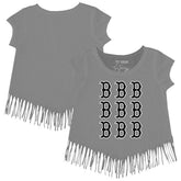 Boston Red Sox Tiny Turnip Girls Youth Logo Grid Fringe T-Shirt Gray