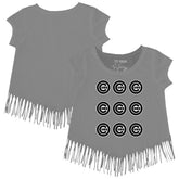 Chicago Cubs Tiny Turnip Girls Youth Logo Grid Fringe T-Shirt Gray