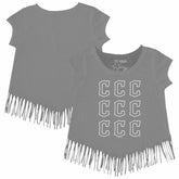 Cleveland Guardians Tiny Turnip Girls Youth Logo Grid Fringe T-Shirt Gray