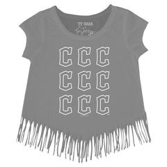 Cleveland Guardians Tiny Turnip Girls Youth Logo Grid Fringe T-Shirt Gray