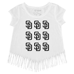 San Diego Padres Tiny Turnip Girls Youth Logo Grid Fringe T-Shirt White