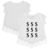 Seattle Mariners Tiny Turnip Girls Youth Logo Grid Fringe T-Shirt White