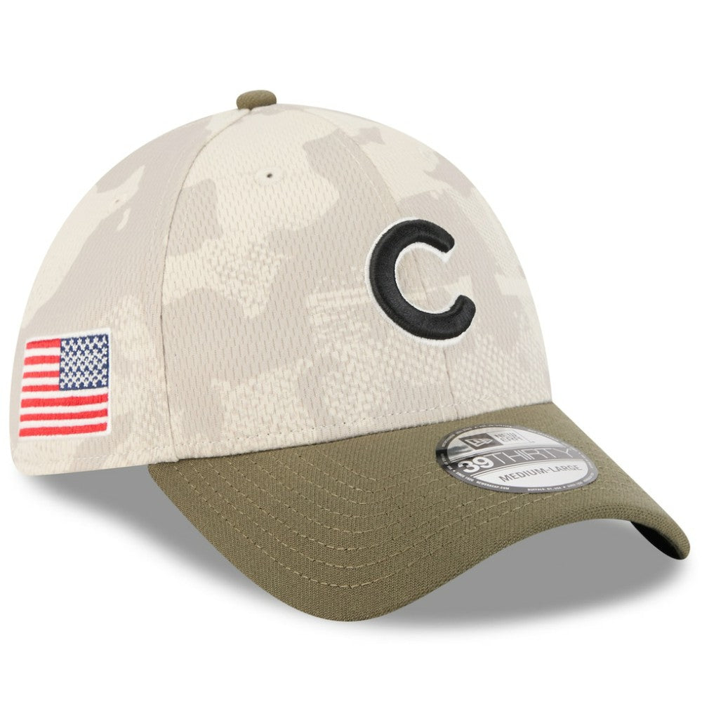 Chicago Cubs 2025 Armed Forces Day 39THIRTY Flex Hat Light Beige/Olive