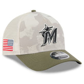 Miami Marlins 2025 Armed Forces Day 9FORTY M-Crown A-Frame Adjustable Hat Light Beige/Olive