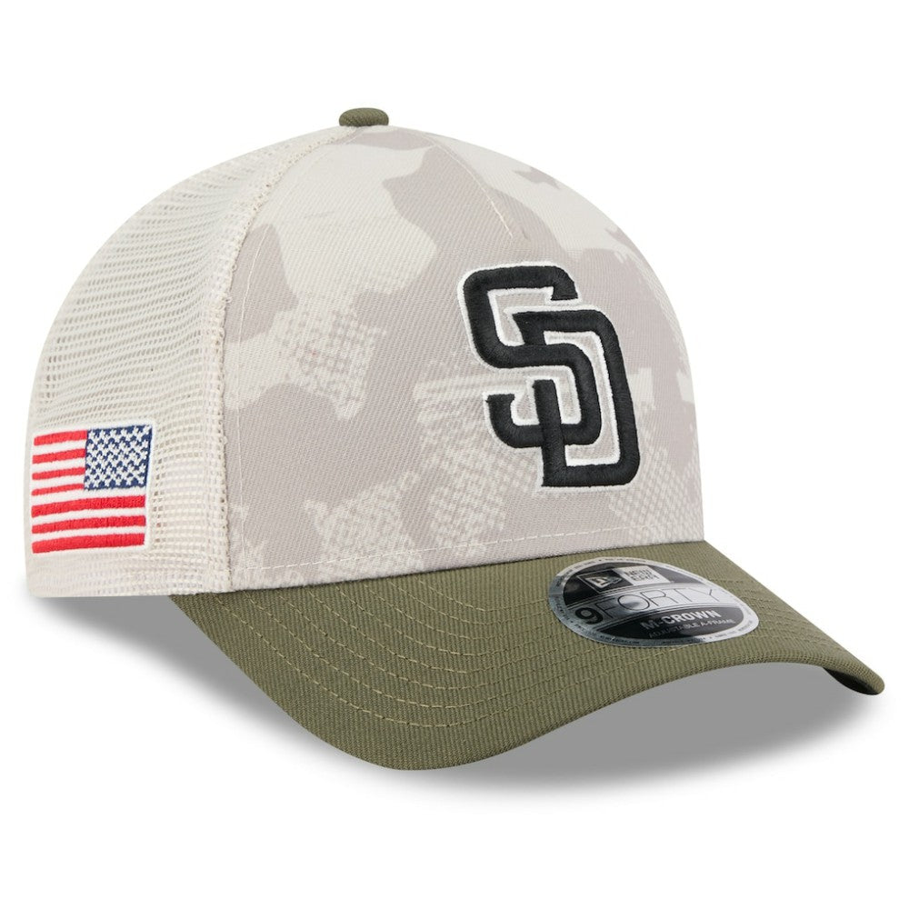 San Diego Padres 2025 Armed Forces Day 9FORTY M-Crown A-Frame Adjustable Hat Light Beige/Olive