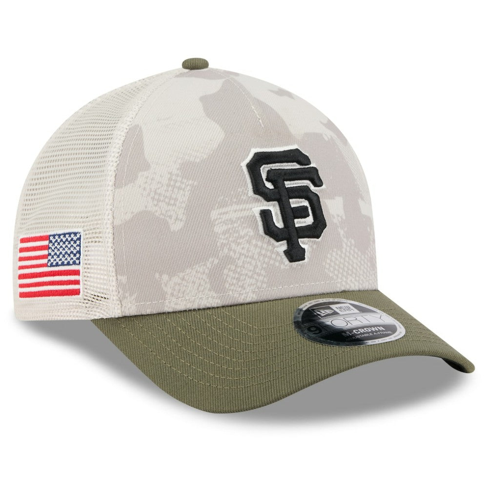 San Francisco Giants 2025 Armed Forces Day 9FORTY M-Crown A-Frame Adjustable Hat Light Beige/Olive