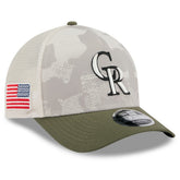 Colorado Rockies 2025 Armed Forces Day 9FORTY M-Crown A-Frame Adjustable Hat Light Beige/Olive