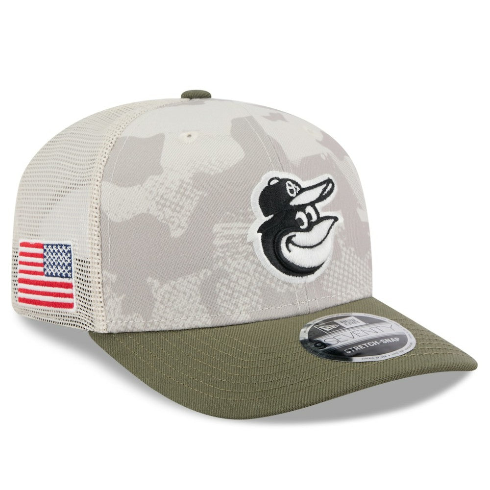 Baltimore Orioles 2025 Armed Forces Day 9SEVENTY Stretch-Snap Hat Light Beige/Olive