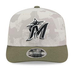Miami Marlins 2025 Armed Forces Day 9SEVENTY Stretch-Snap Hat Light Beige/Olive