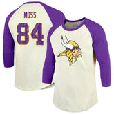 Randy Moss Minnesota Vikings Majestic Threads Retired Player Name & Number 3/4 Raglan Sleeve T-Shirt - Cream/Purple on sale