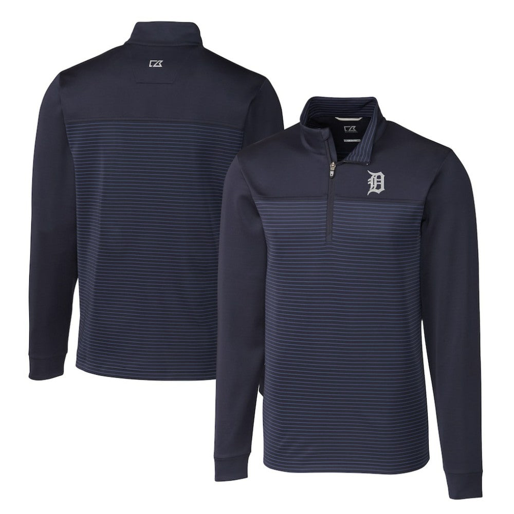 Detroit Tigers Cutter & Buck Big & Tall Traverse Stripe Stretch DryTec Quarter-Zip Top Navy