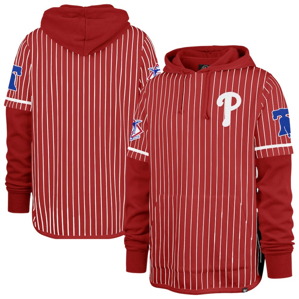 Philadelphia Phillies Pinstripe Double Header Pullover Hoodie Red